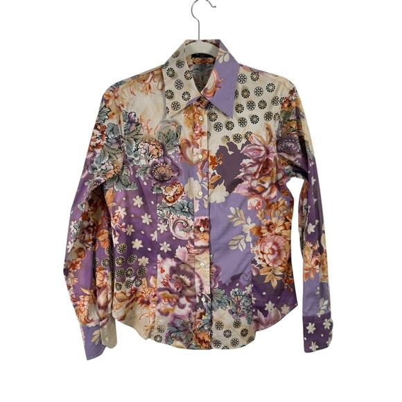 Etro Abstract Floral Button Front Long Sleeve Shirt Boho Womens 44 US Medium - Picture 1 of 6
